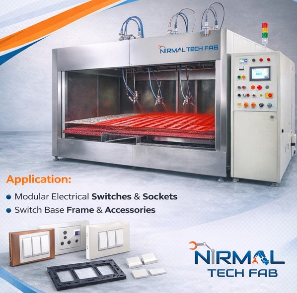 MSF GLOBAL Auto Spray Coating System Conveyor for Modular Electrical Switch Plates – Flat Bed Automatic Conveyor (MSF/VSI 1350), 230/415V, 50k-100k Components/Day, Iwata Guns for Precision Finishing ​